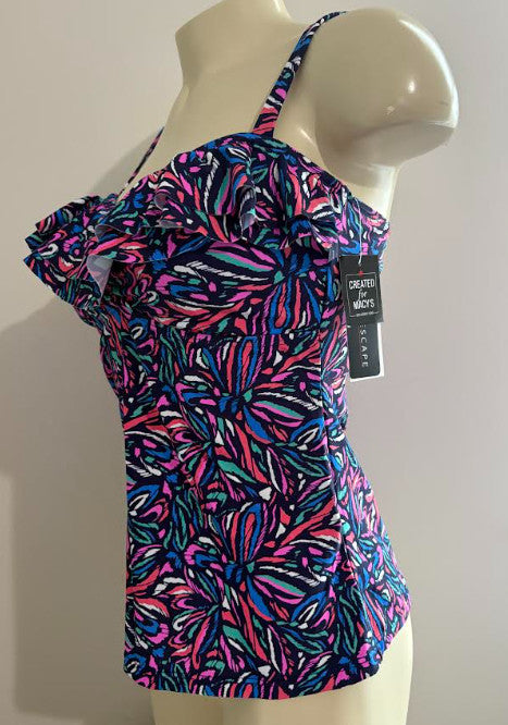Island Escape Size 6 Abstract Tankini Swim Top, Black / Multi