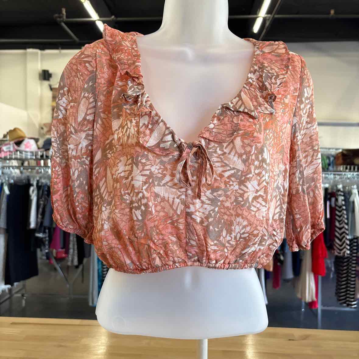 Sage the Label Size XS Peach Print Blouse NWT
