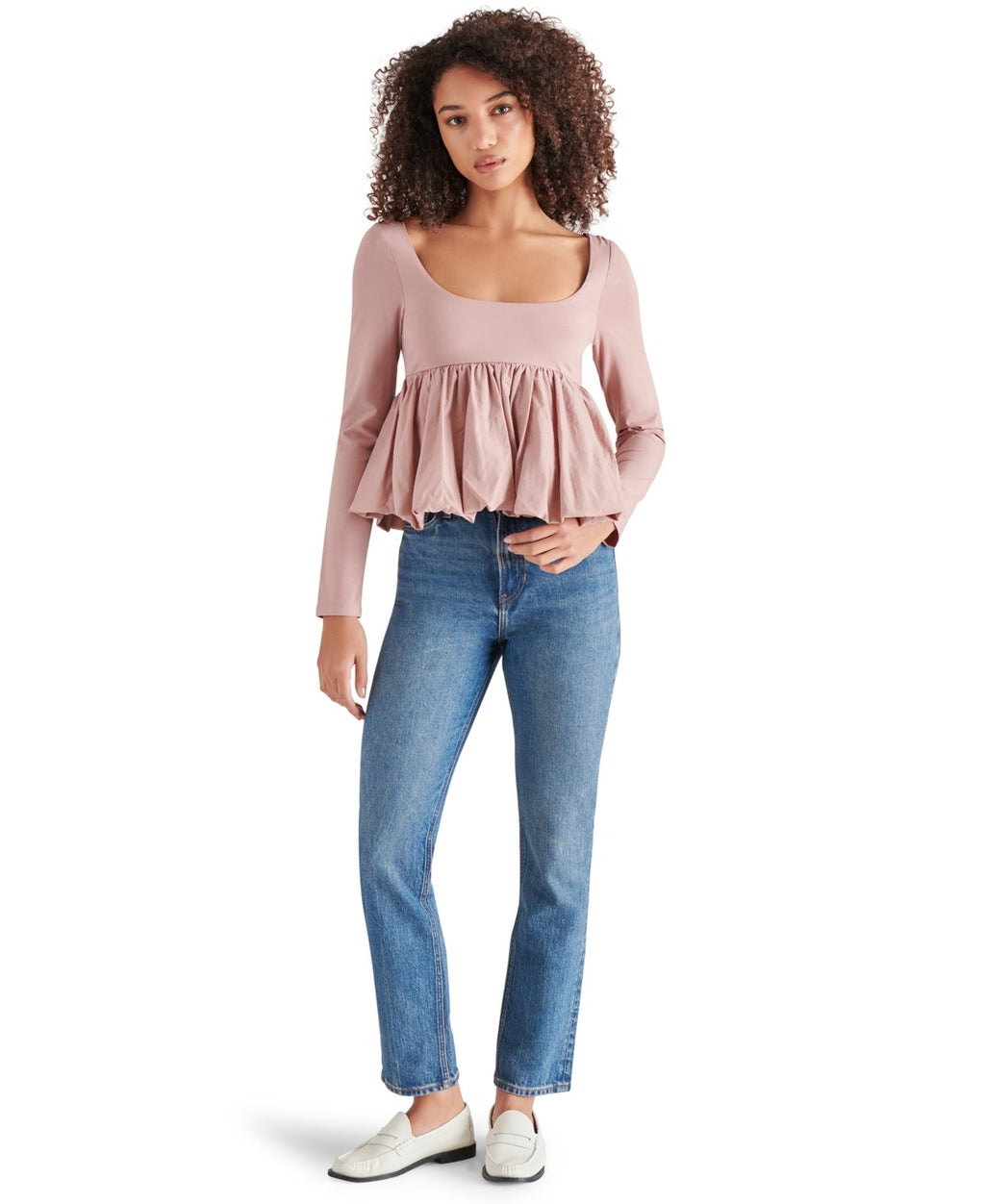 Steve Madden Size L Avielle Long-Sleeve Peplum Top