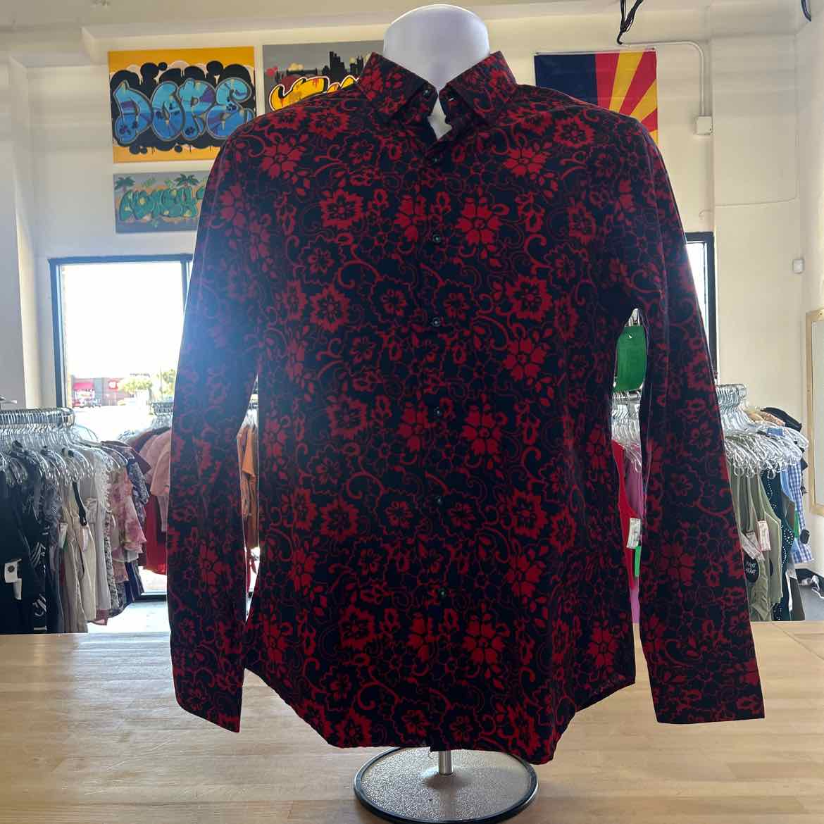 Denim & Flower Size S Blue Red Preloved MENS Button Down Shirt