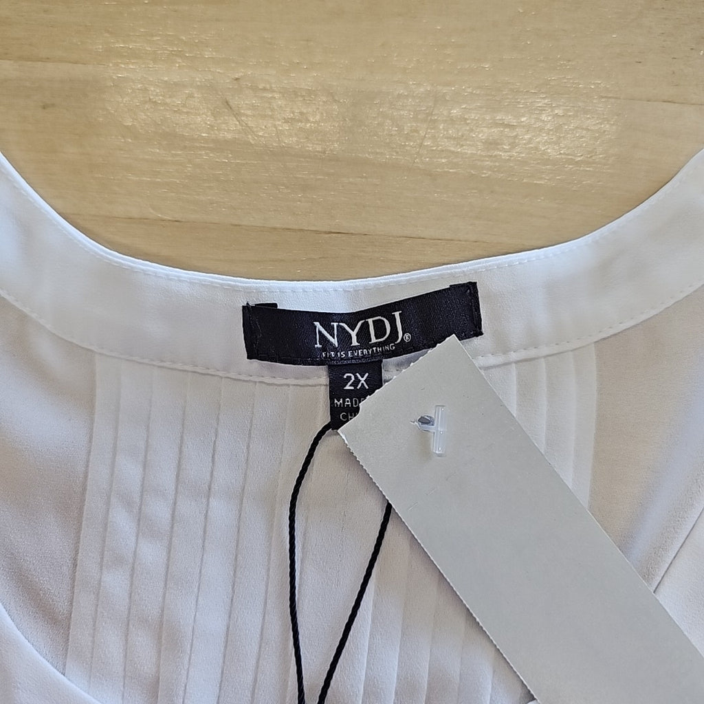 NYDJ Women's 2X White Pintuck Blouse