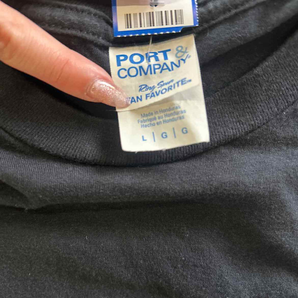 Port & Co. Size L Black Preloved T-Shirt SS