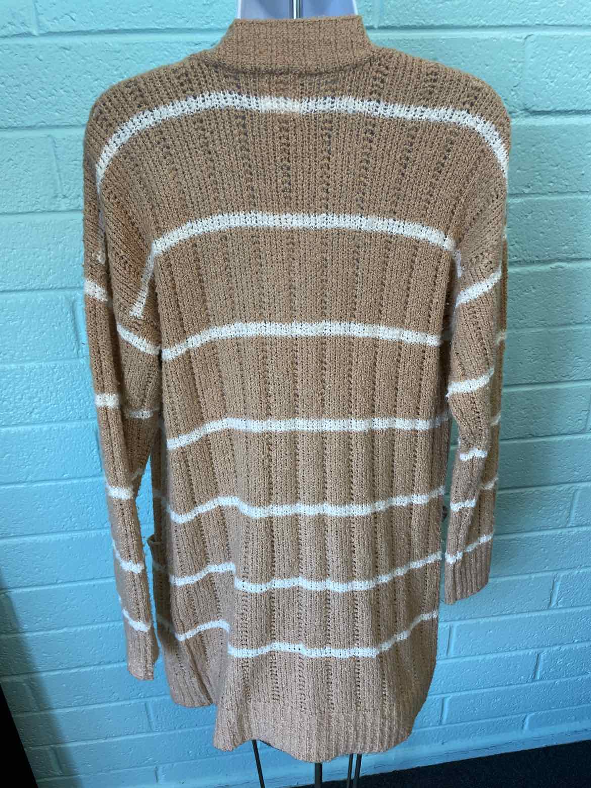 hippie rose Size XS Striped Open-Front Long Cardigan - Tan Stripe