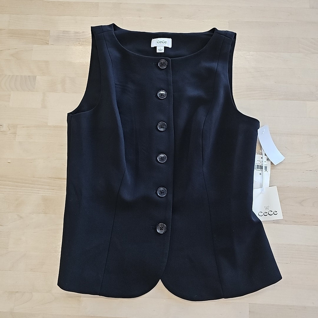 CeCe Small Black Boat Neck Vest