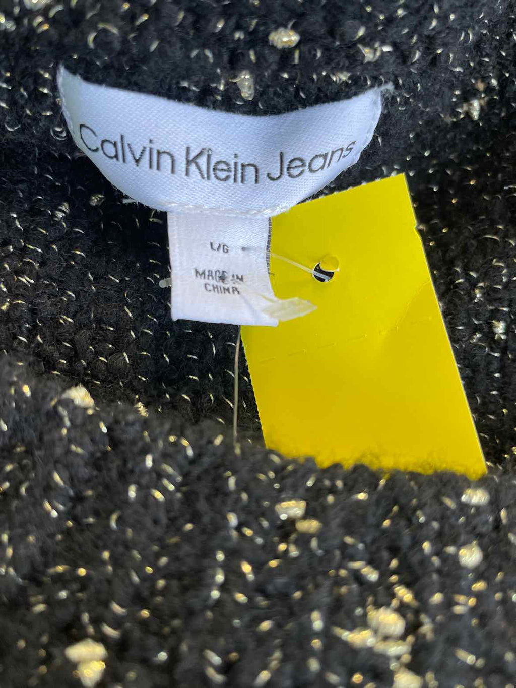 Calvin Klein Size L Black & Gold Long Sleeve Lurex Sweater