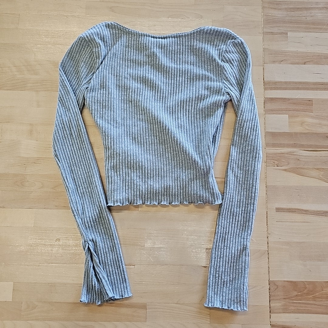 Planet Heart Juniors' Surplice-Neck Ribbed Long Sleeve Top