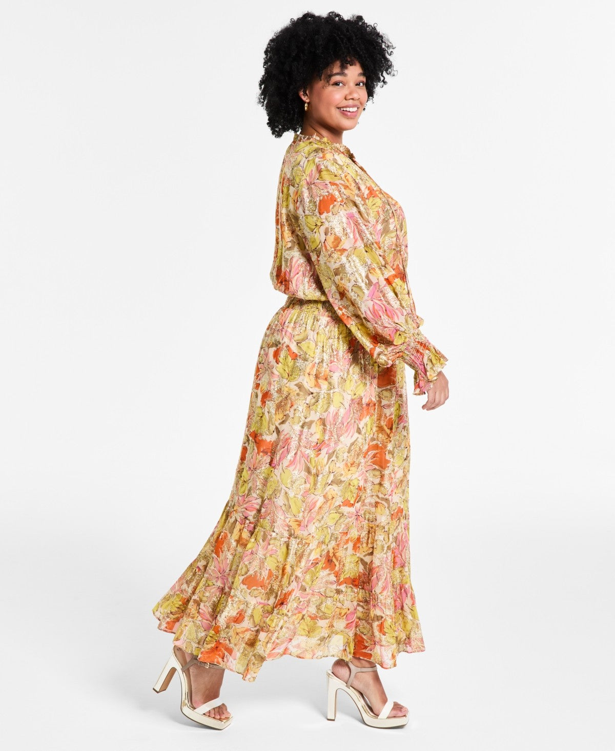 Vince Camuto Plus Size Smocked-Waist Floral Maxi Dress - Crushed Orange