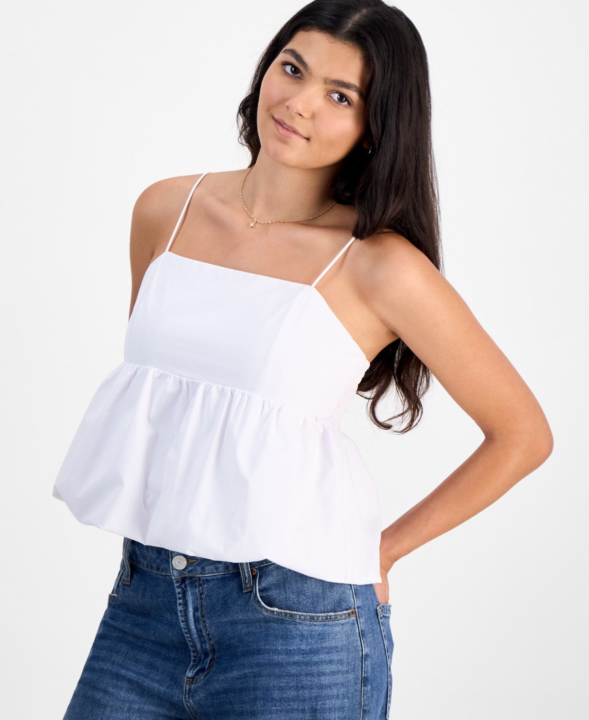 Madden Girl Size M Poplin Bubble Tank Top - Bright White NWT