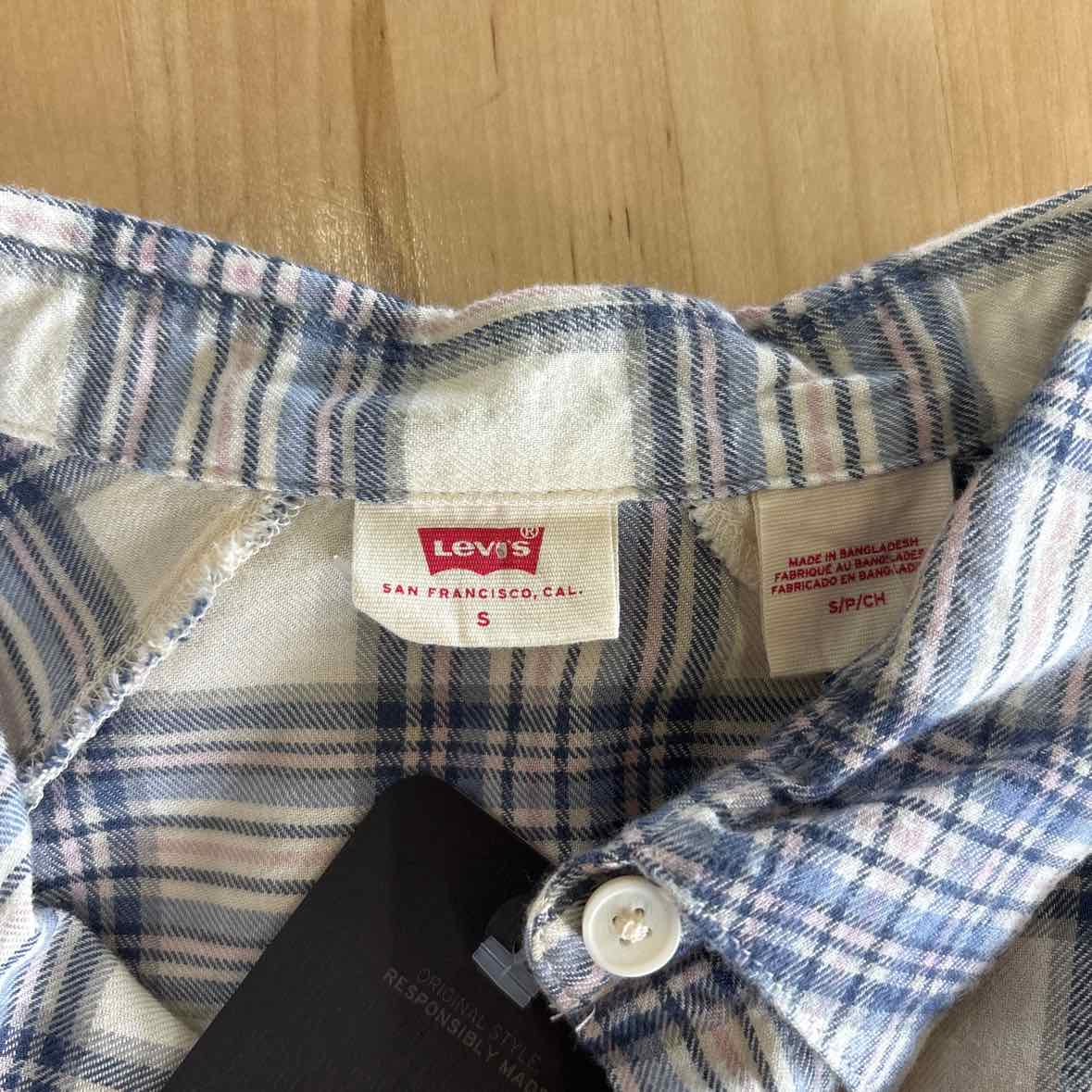Levi's Size S Pink Blue Button Down Harrison Raglan Shirt- Clayton Plaid Indigo