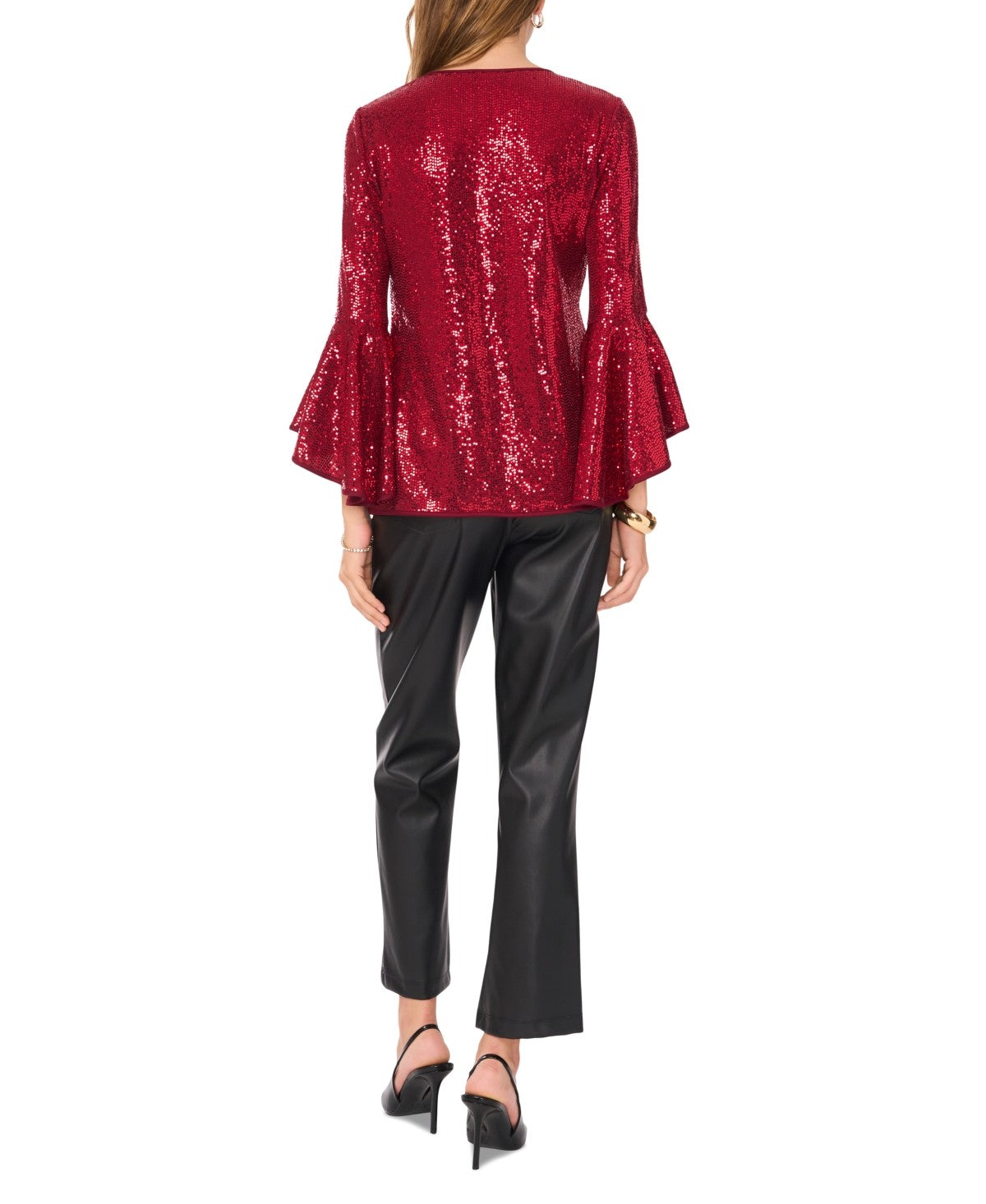 Vince Camuto Size L Red Sequined Blouse