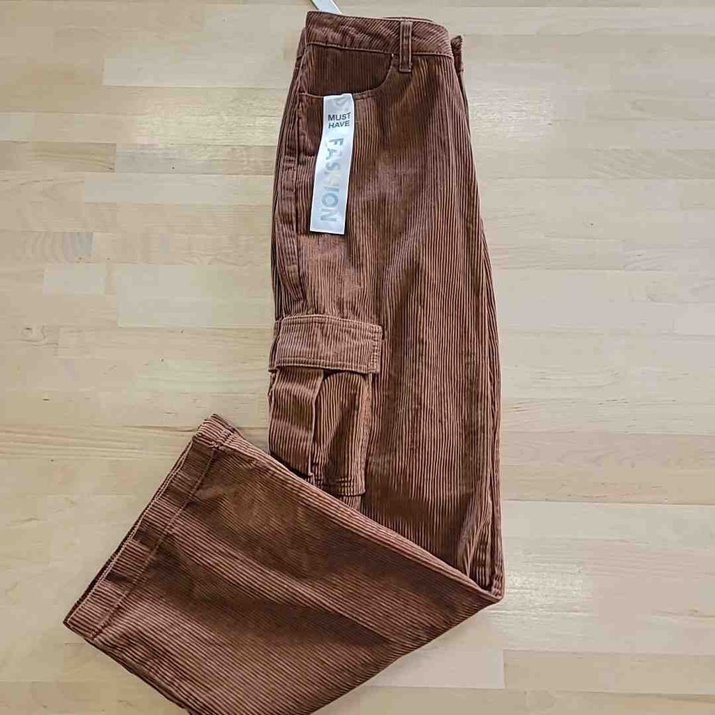 TINSELTOWN Size 3 Cotton Corduroy Low-Rise Cargo Jeans - Pecan