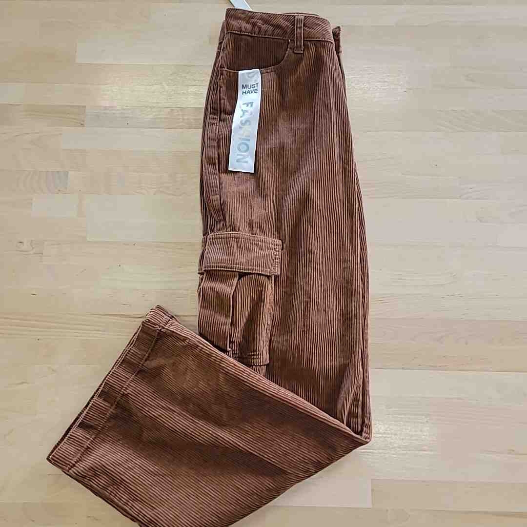 TINSELTOWN Size 3 Cotton Corduroy Low-Rise Cargo Jeans - Pecan