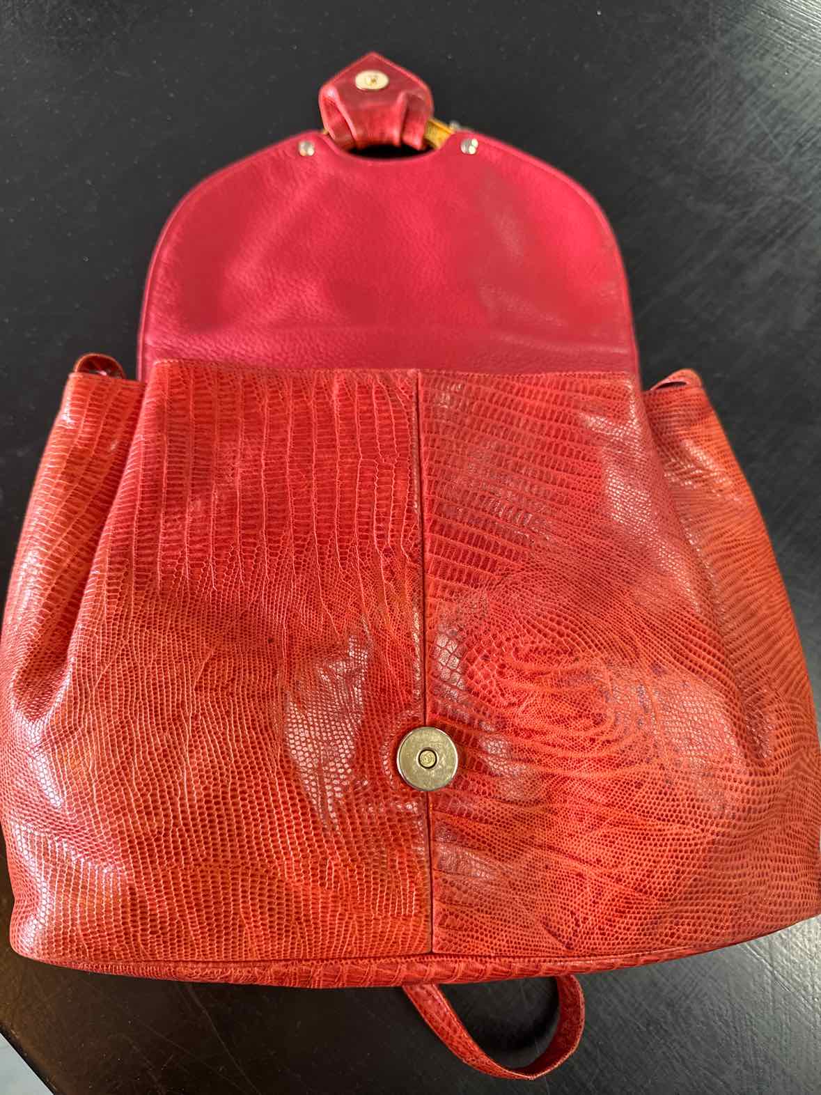 Sharif Red Orange Leather Vintage Preloved Handbag