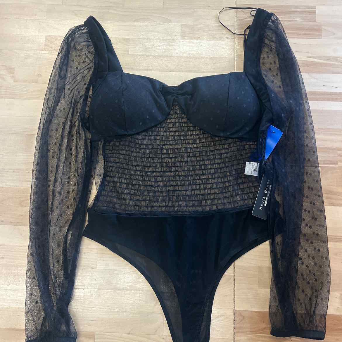 Haute Monde Size L Black Mesh New Bodysuit