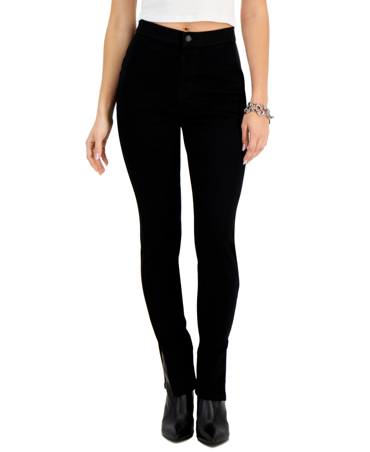 Vanilla Star Size L Black Split-Hem Stretch Skinny Jeans NWT