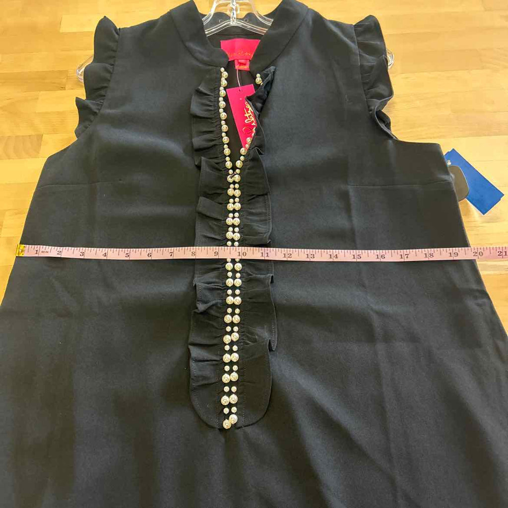 Lilly Pulitzer Size 10 Black New Dress Flutter Sleeve Shift Dress with Pearls