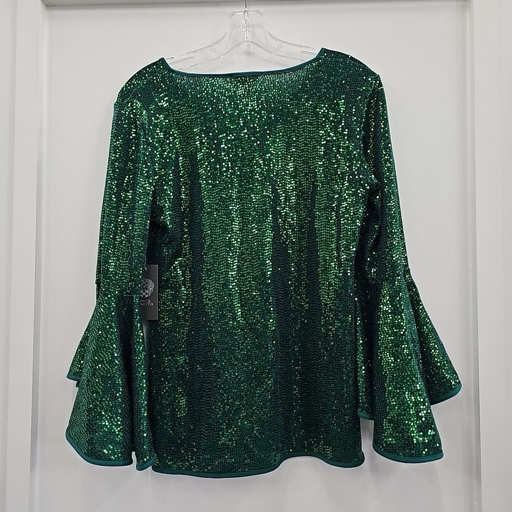 Vince Camuto Size S Green Sequined Blouse