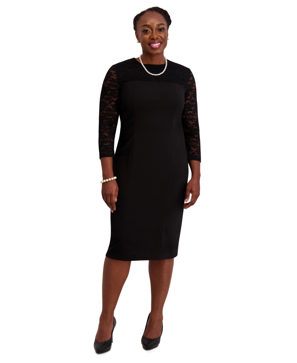 Kasper Size XL Yoke Sheath Dress - Black