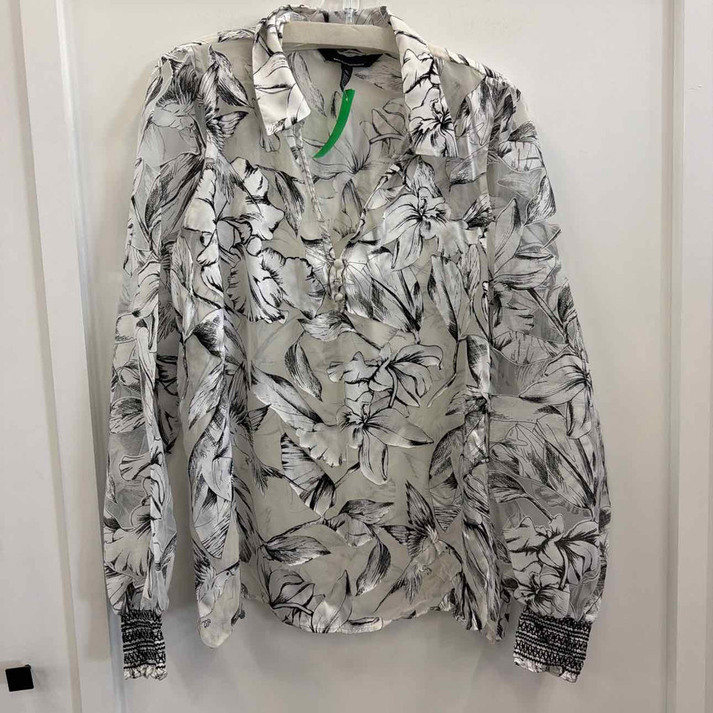 White House Black Market Size XL Black/White Sheer Preloved Blouse LS