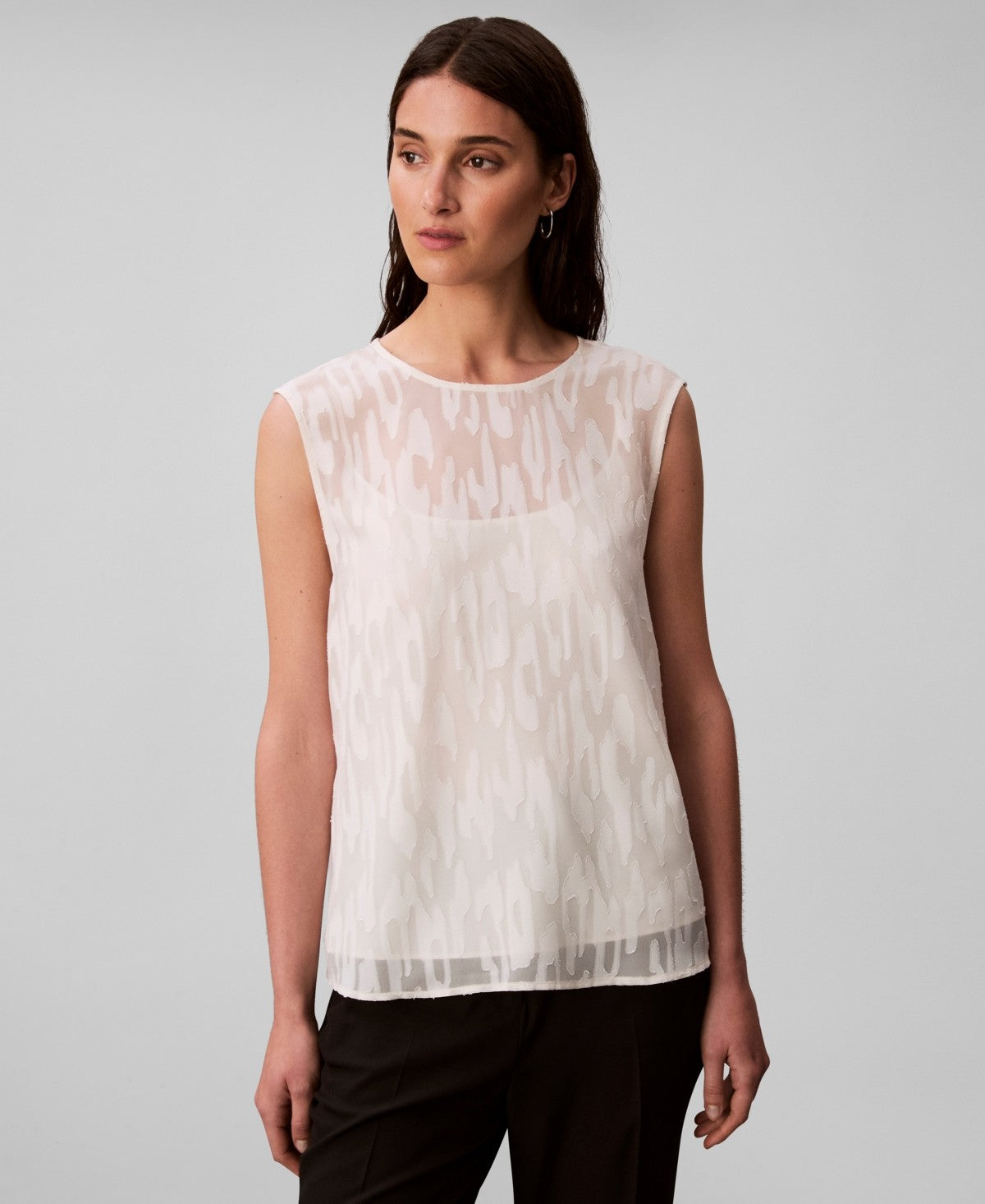 Calvin Klein Size XL Women's Sleeveless Burnout Blouse - Cream Burnout