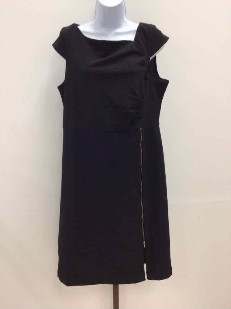 NY Collection Size PL Petite Cap Sleeve Exposed Zipper Dress - Black