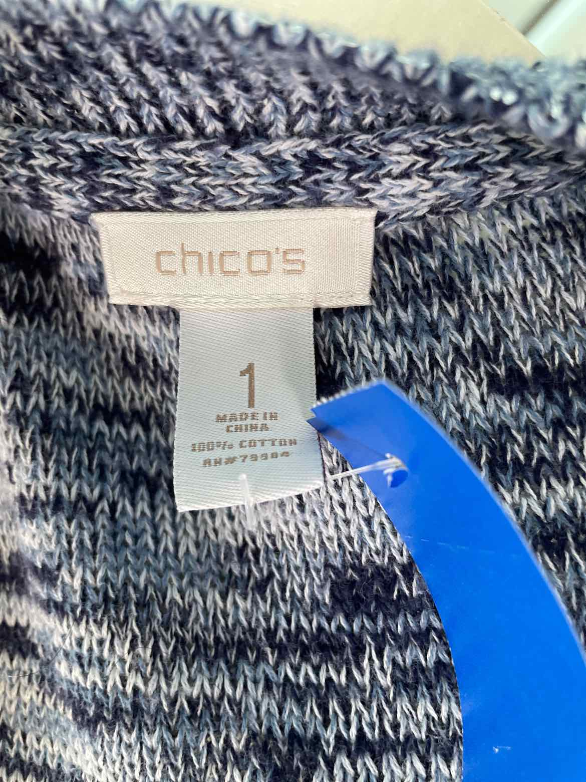 Chico's Size 1 Blue Silver Knit Sweater