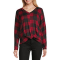 Bxc Juniors' Buffalo Check Twist-Front Dolman-Sleeve Top - Pat N