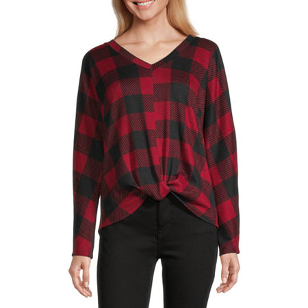 Bxc Juniors' Buffalo Check Twist-Front Dolman-Sleeve Top - Pat N