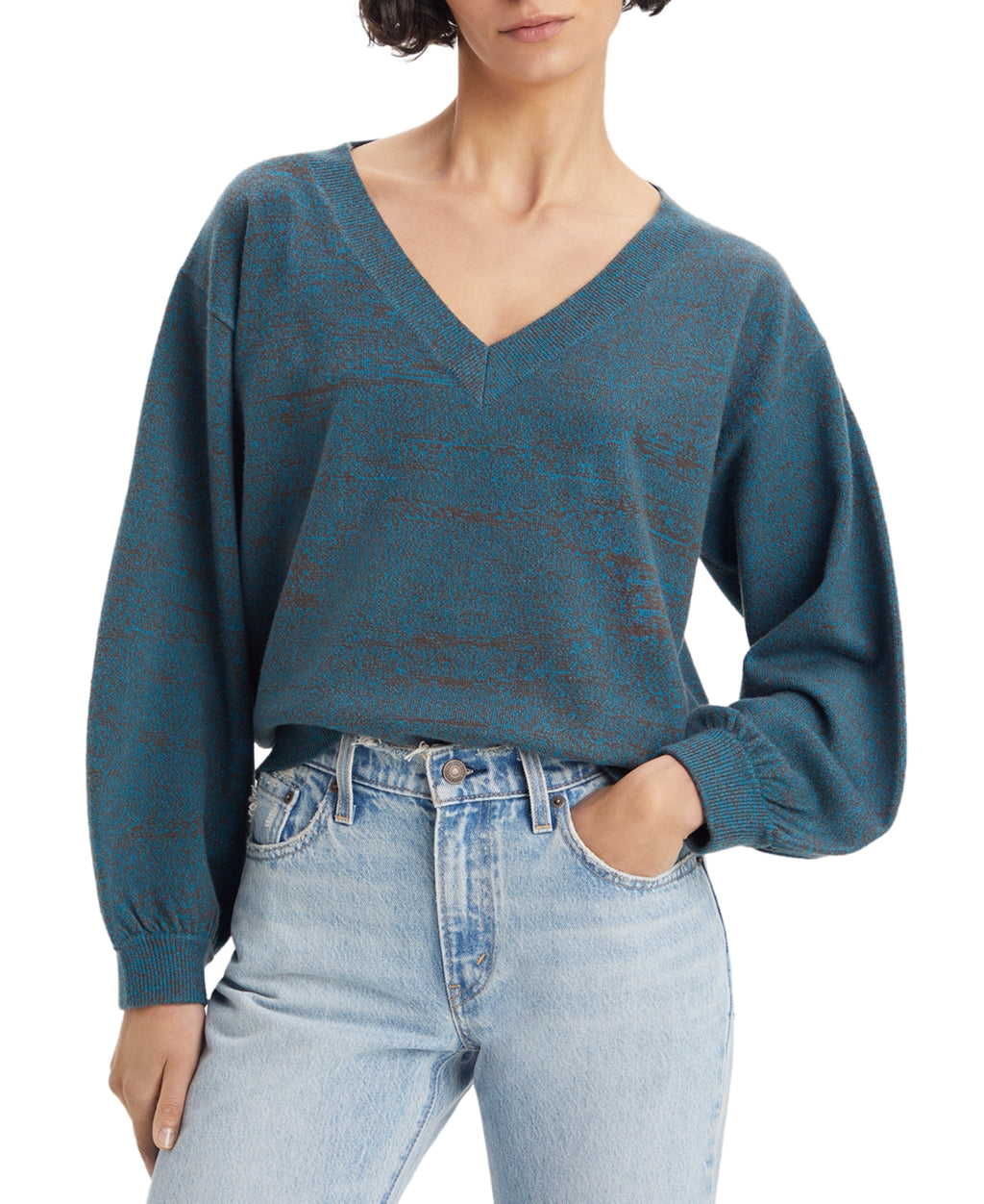 Levi's Size XS Flower Sweater - Marled Yarn Caviar and Gibralter Sea