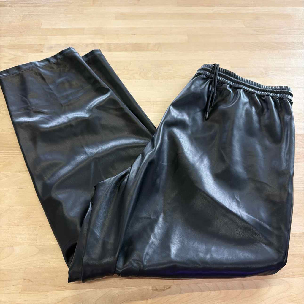 Mode of One Men's Relaxed-Fit Faux-Leather Pull-on Pants - Deep Black