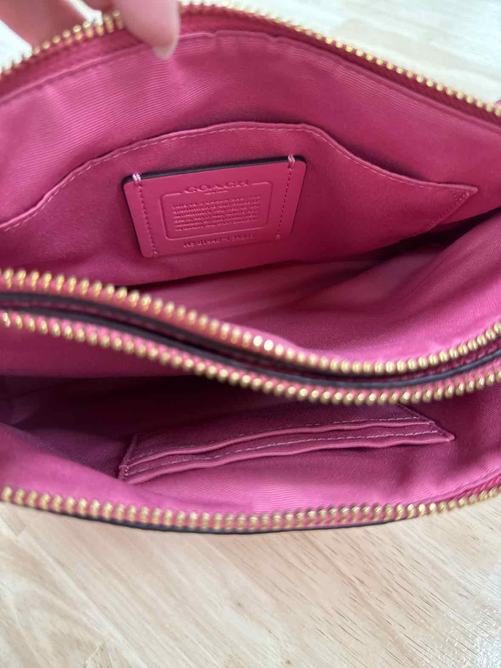 Coach Pink Lyla Double Zip Crossbody Pebbled Leather Preloved Handbag