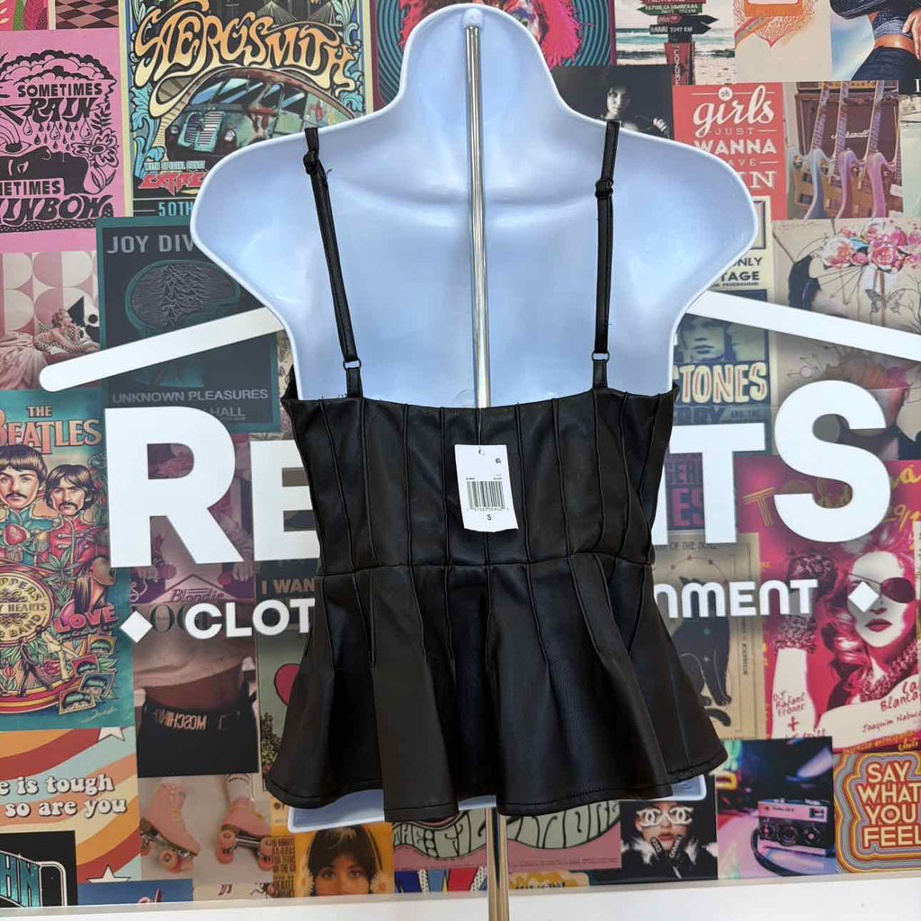 En Saison Size S Mya Faux-Leather Sleeveless Peplum Top