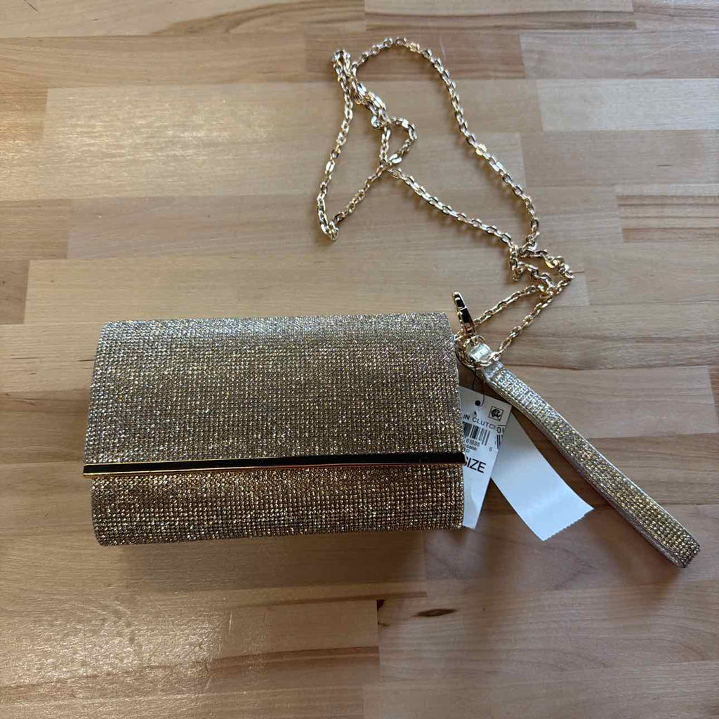 I.N.C. International Concepts Caitlin Satin and Crystal Clut Classic Gold NO SIZ