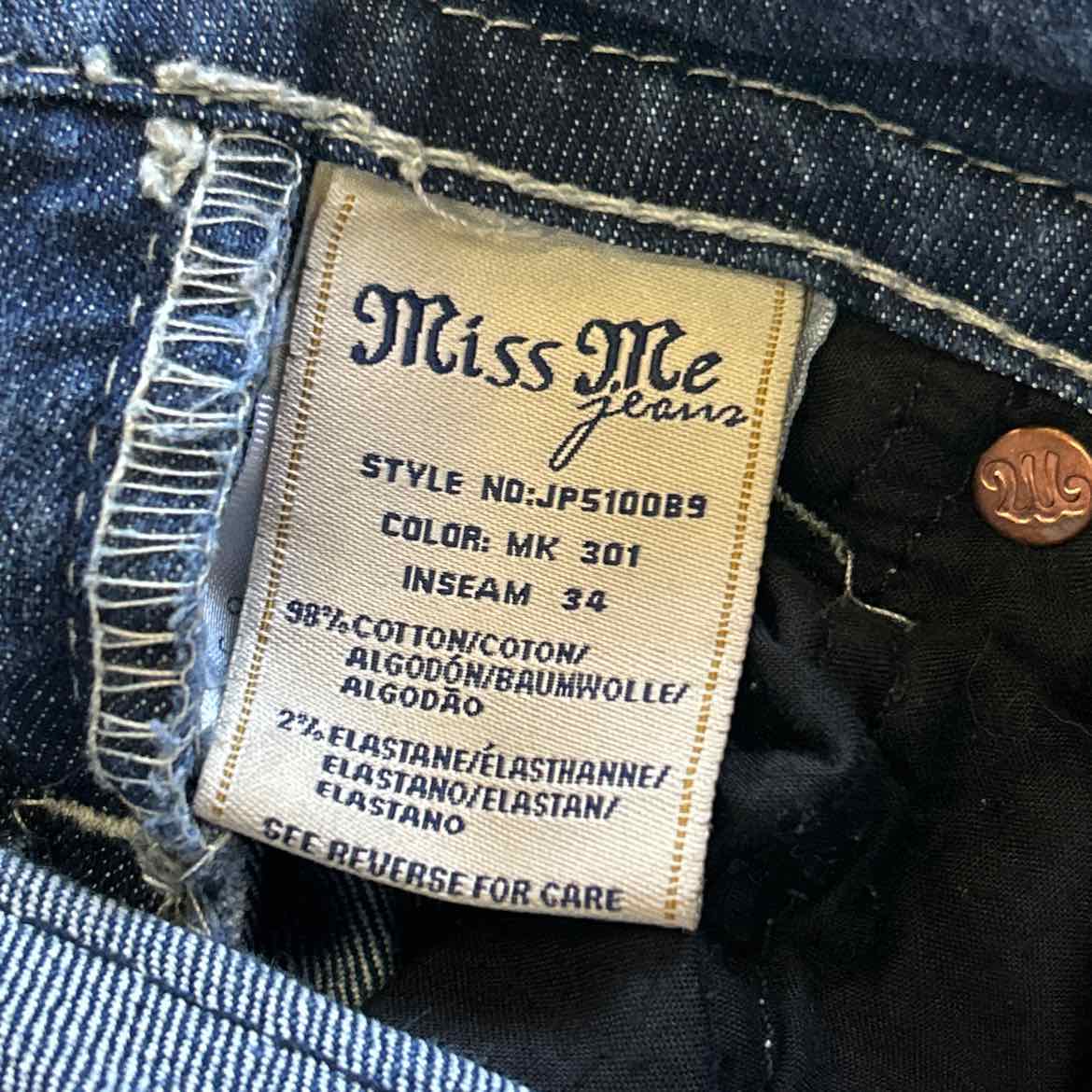 Miss Me Size 26 Blue Denim Preloved Jeans