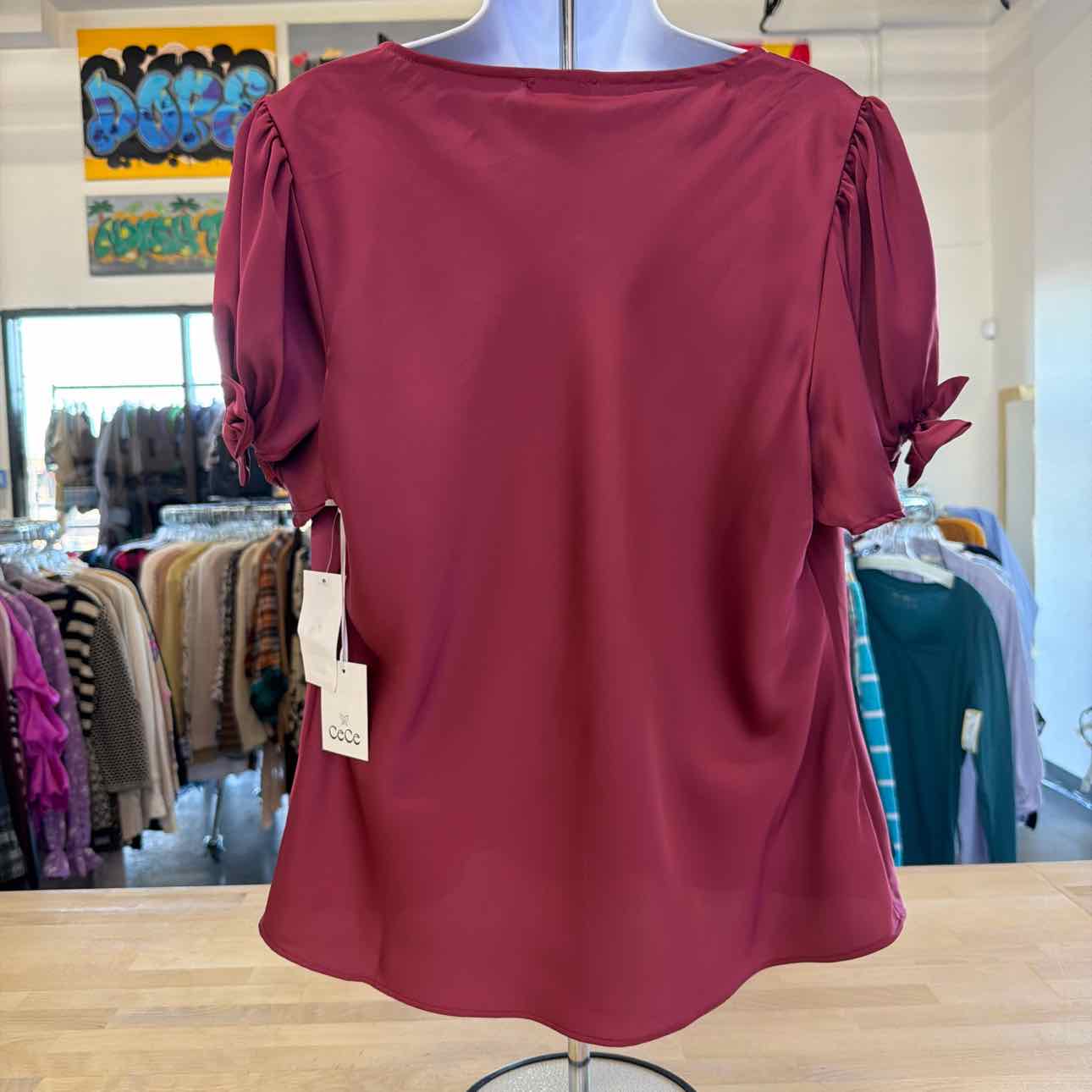 CeCe Size M Burgandy Satin New Blouse