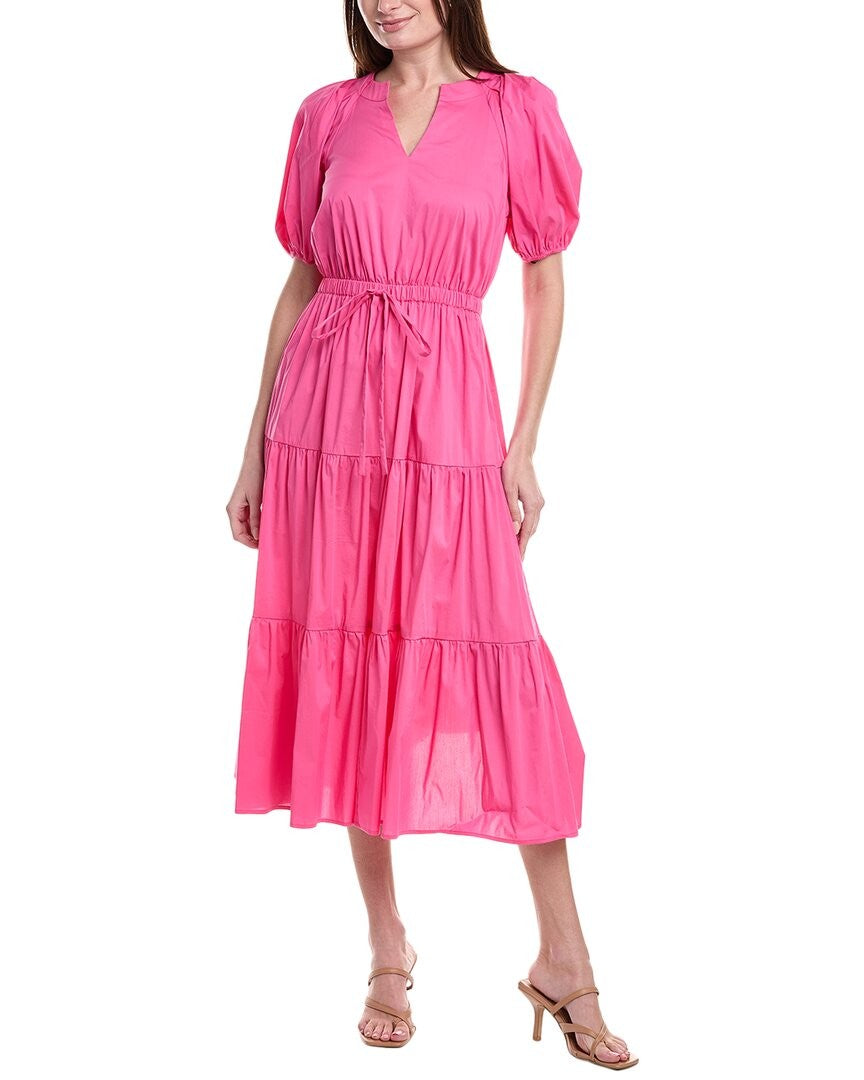 Anne Klein XS Poplin Tiered Puff Sleeve MIDI Dress