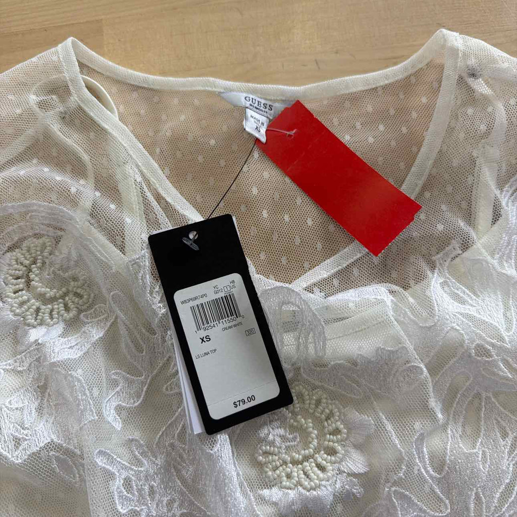 Guess Size XS White Mesh New Blouse
