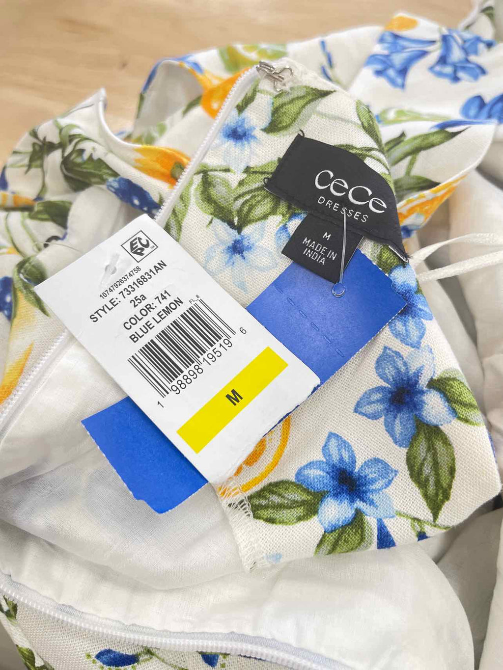CeCe Size M White Yellow New Dress