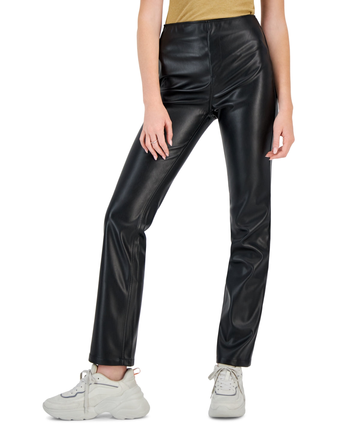 TINSELTOWN Size XS Black Faux Leather High Rise Casual Trouser Jeans NWT