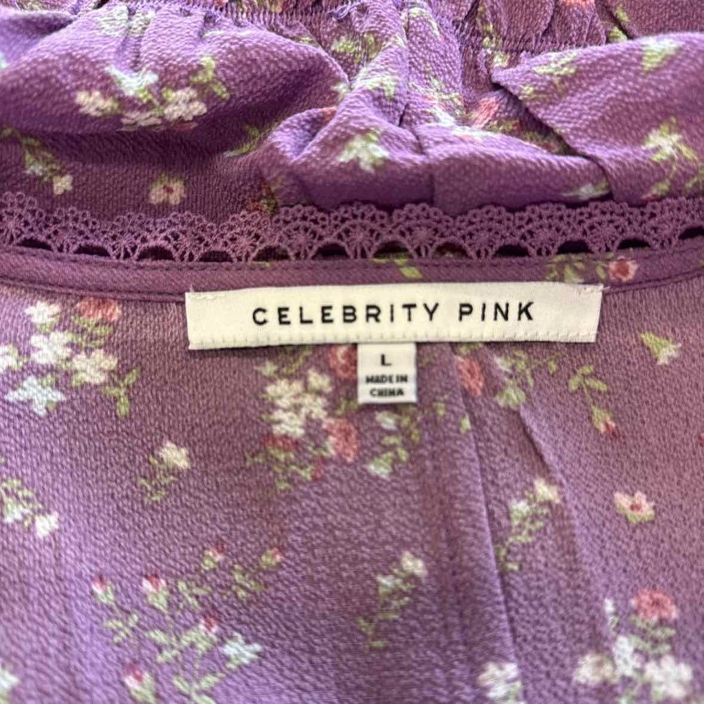 Celebrity Pink Juniors' V-Neck Printed Peplum Long Sleeve Top