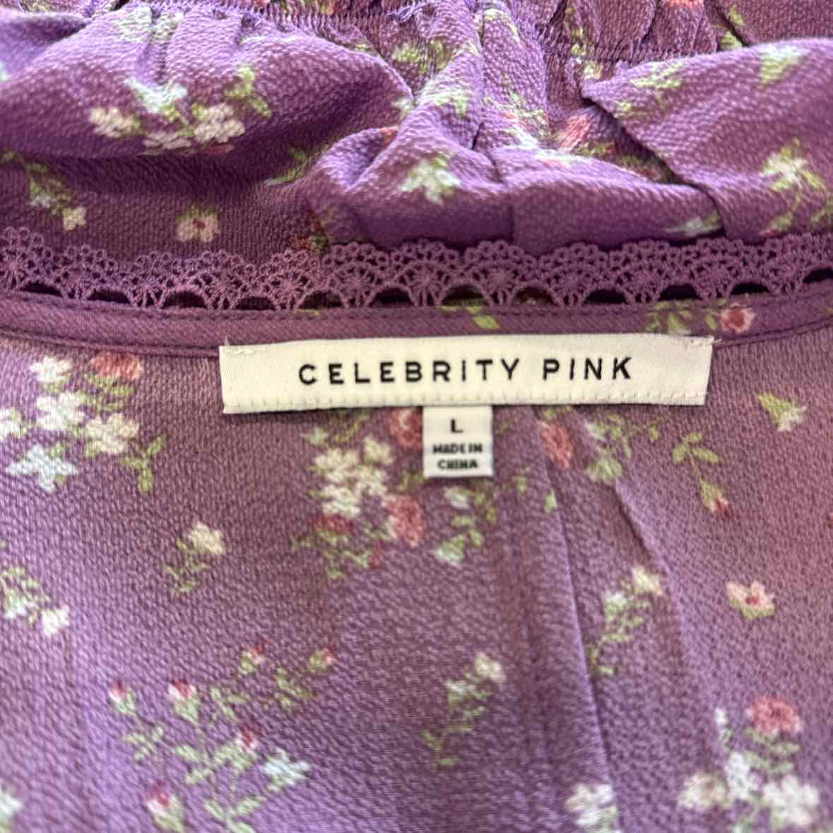 Celebrity Pink Juniors' V-Neck Printed Peplum Long Sleeve Top