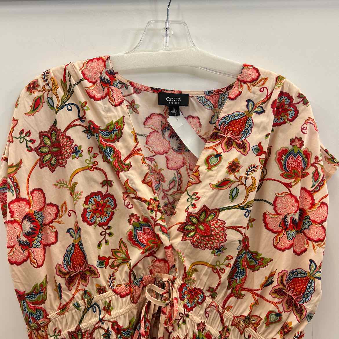 CeCe Women's Cotton Short-Sleeve V-Neck Dress - Poppy Red