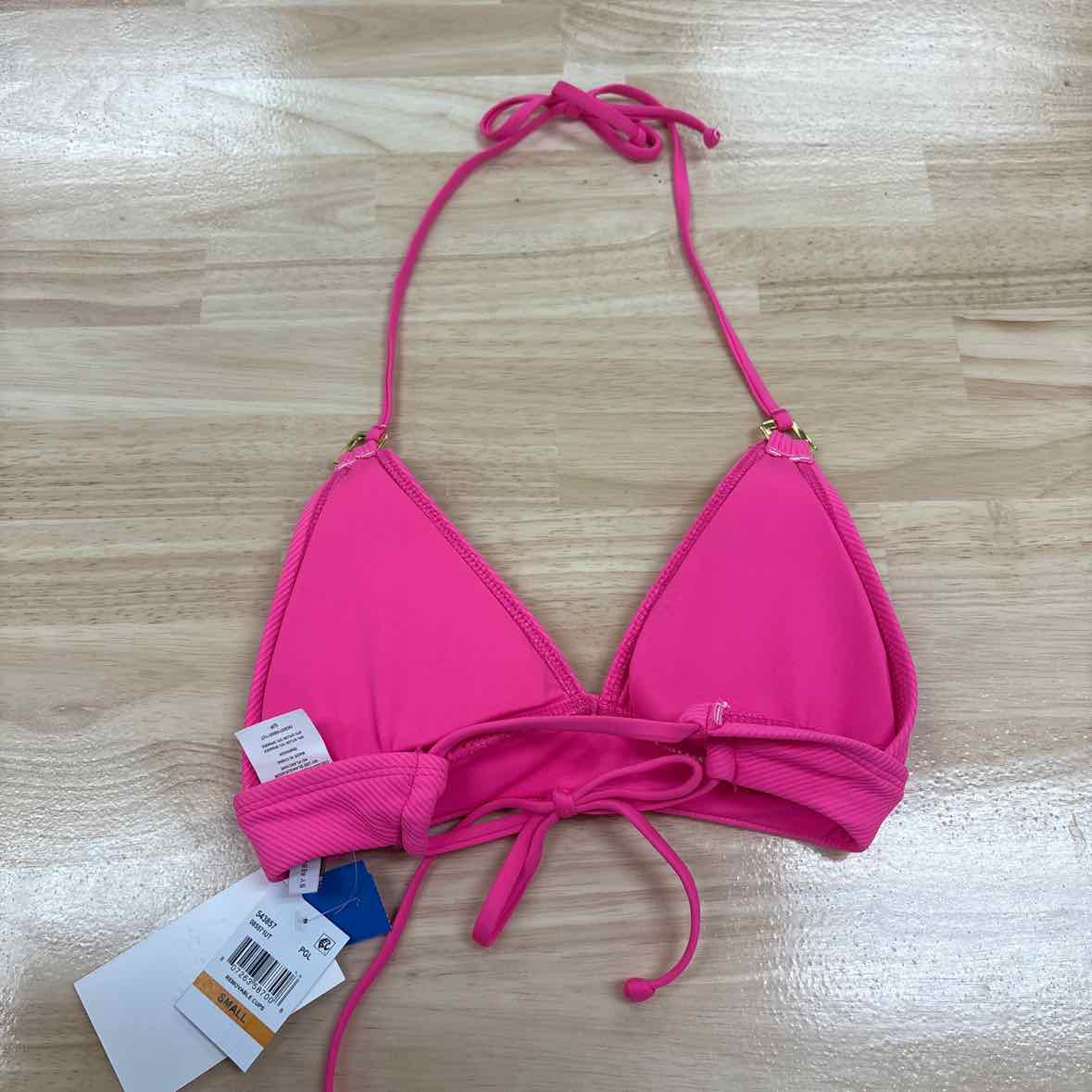becca Size S Modern Edge Textured Rib Halter Bikini Top