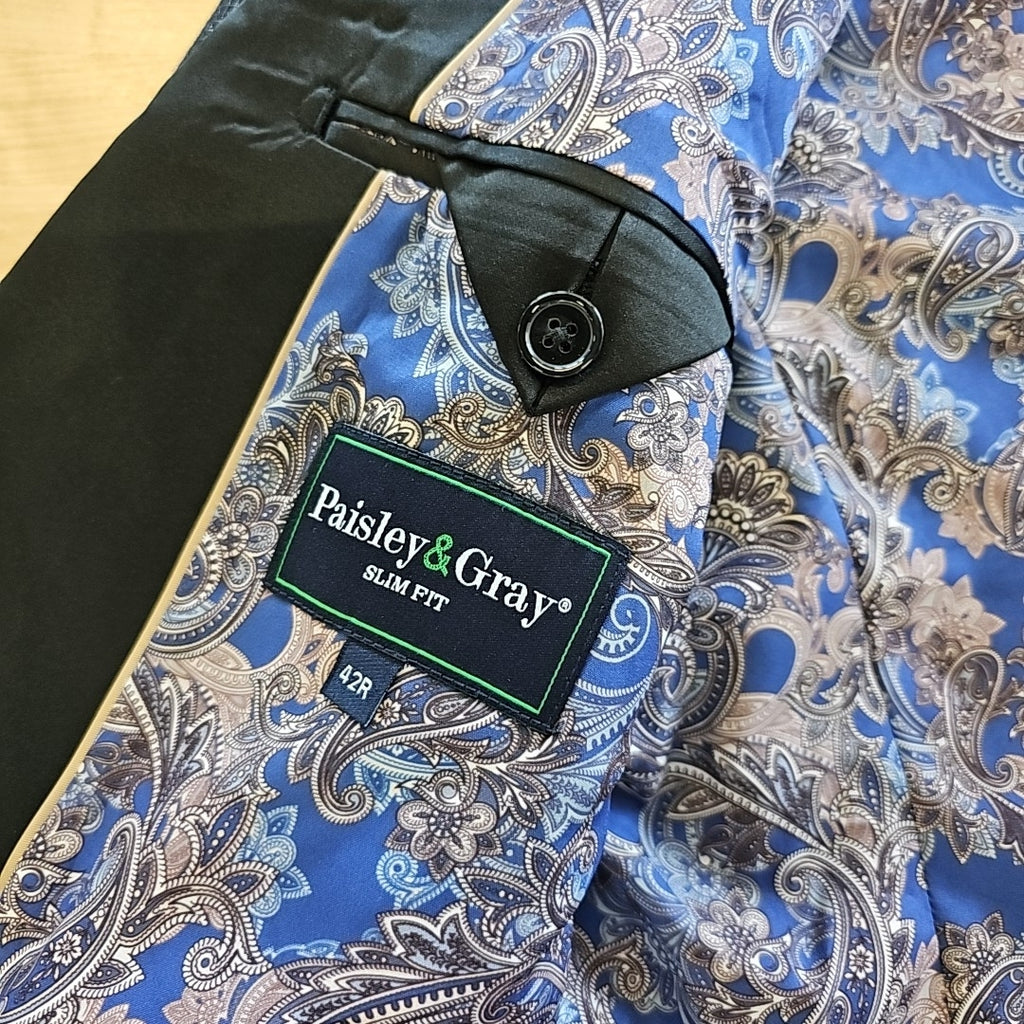 Paisley & Gray Men's Peak-Lapel Tuxedo Jacket - Black Silver Knit