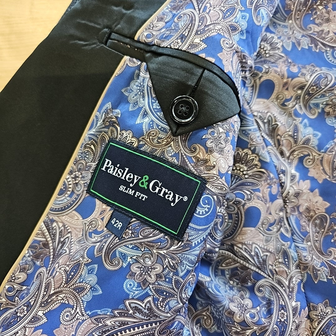 Paisley & Gray Men's Peak-Lapel Tuxedo Jacket - Black Silver Knit