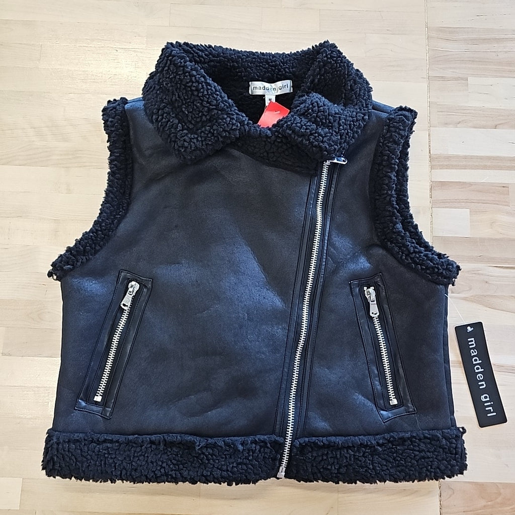Madden Girl Juniors' Faux-Shearling Moto Vest - Black