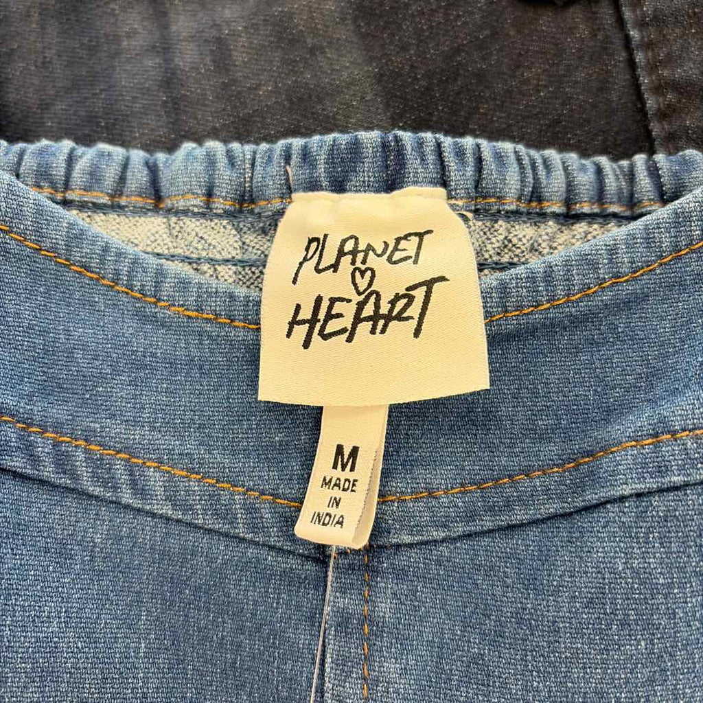 Planet Heart Size M Juniors' Denim Puff-Sleeve Mini Dress - Mid Blue Wash
