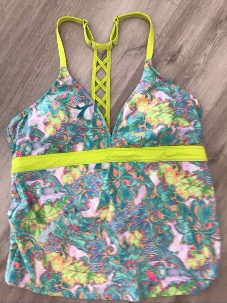 Title Nine Size XL Green & Yellow Swimsuit Bottom/Top