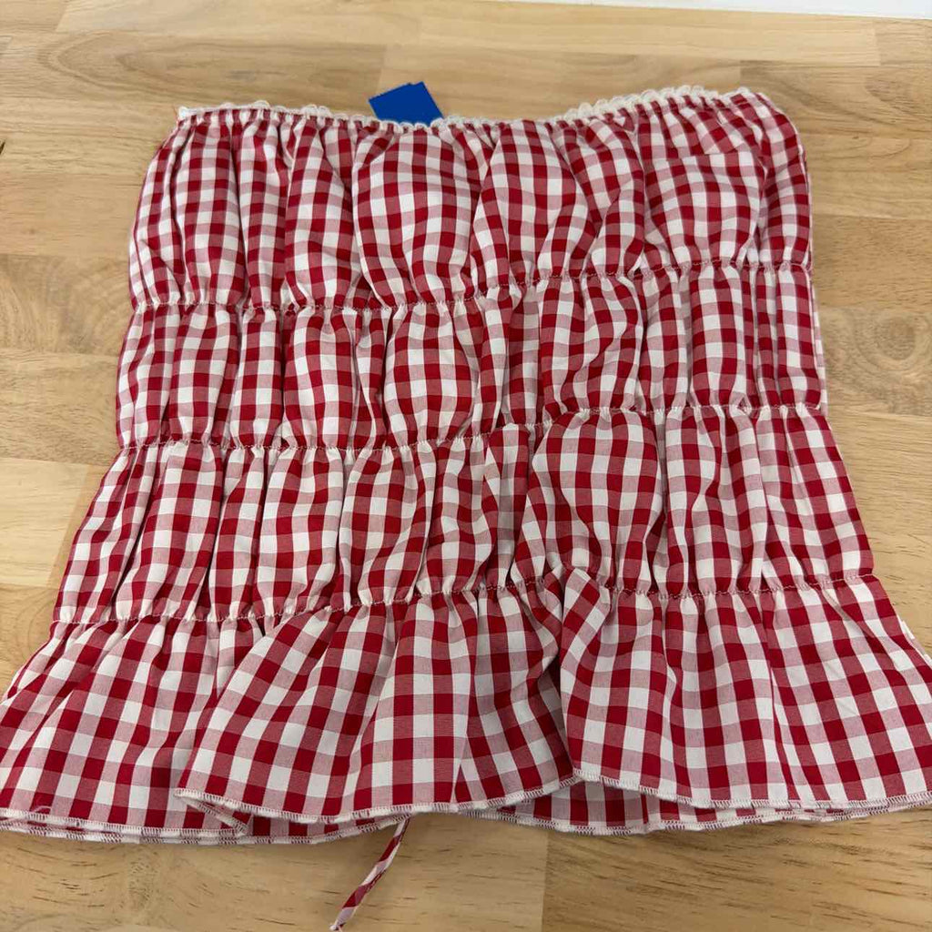 Rebellious One Size S Gingham Shirred Strapless Top - High Risk Red