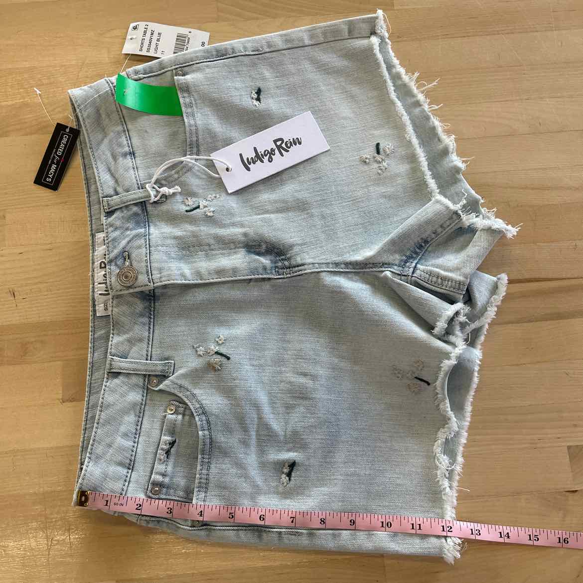 Indigo Rein Juniors' Embroidered Floral Frayed-Hem Denim Shorts - Light Blue